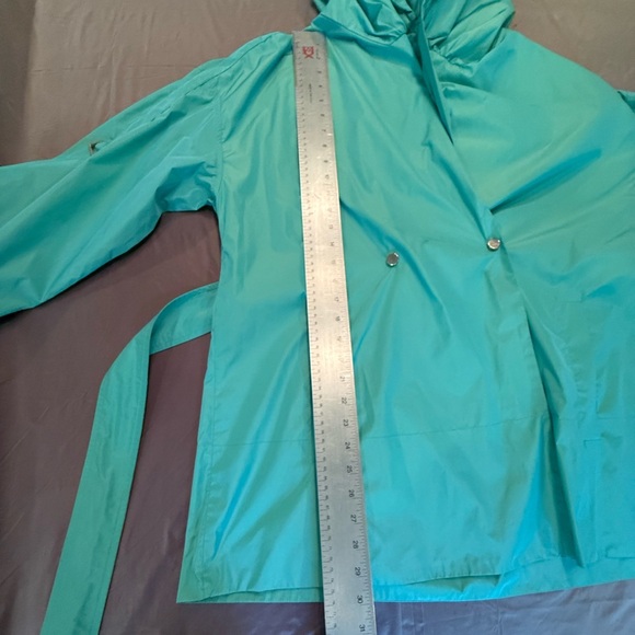 MaxMara Blue/Green Hood/Shawl Collar Trench Coat w/ Belted Waist Size 14/XL $ - Picture 8 of 16